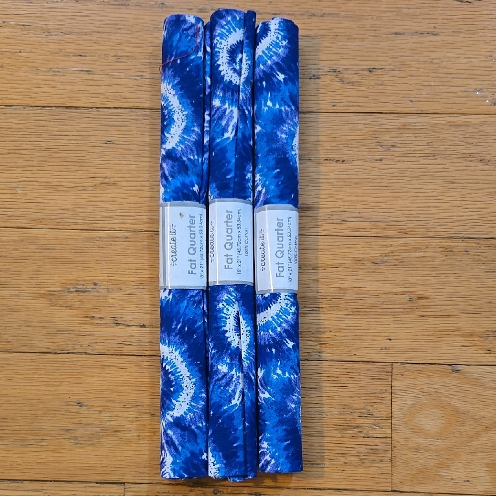 Lot Of 3 Create It Fabric Cut, Fat Quarter, Tie Dye Blue 18" X 21"